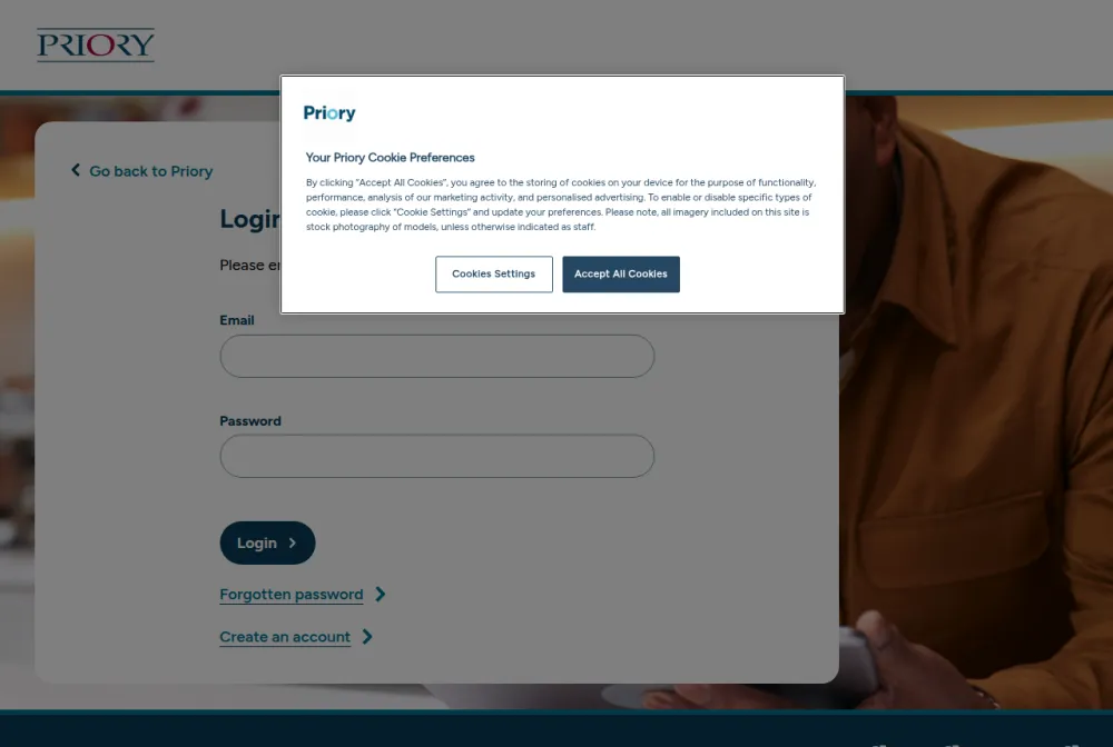 Priory employee login portal screenshot