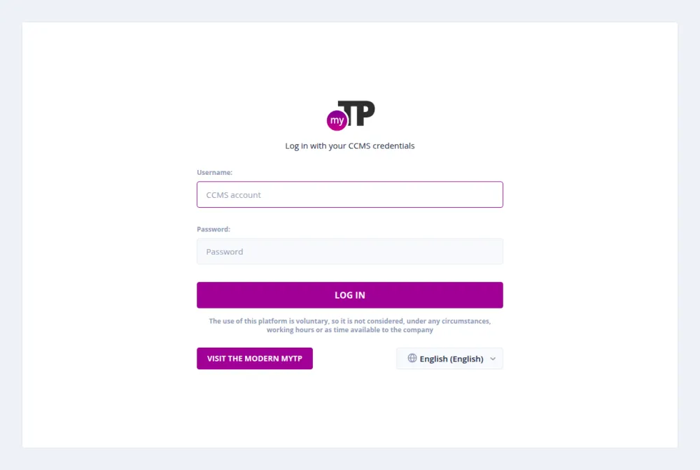 Teleperformance employee login portal screenshot